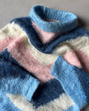 1980s - Blue/Pink Chevron Mohair Sweater - M/L