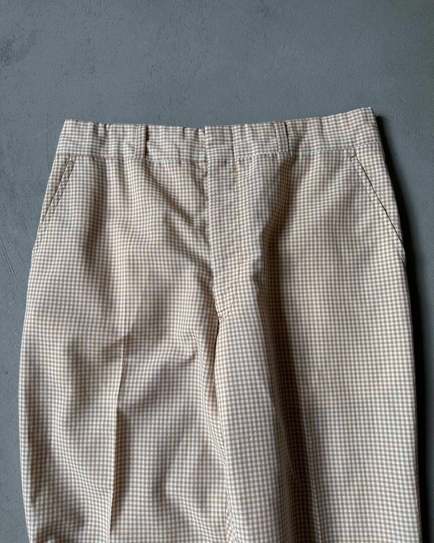 1970s - Beige/White Gingham Orvis Trousers - 31x29