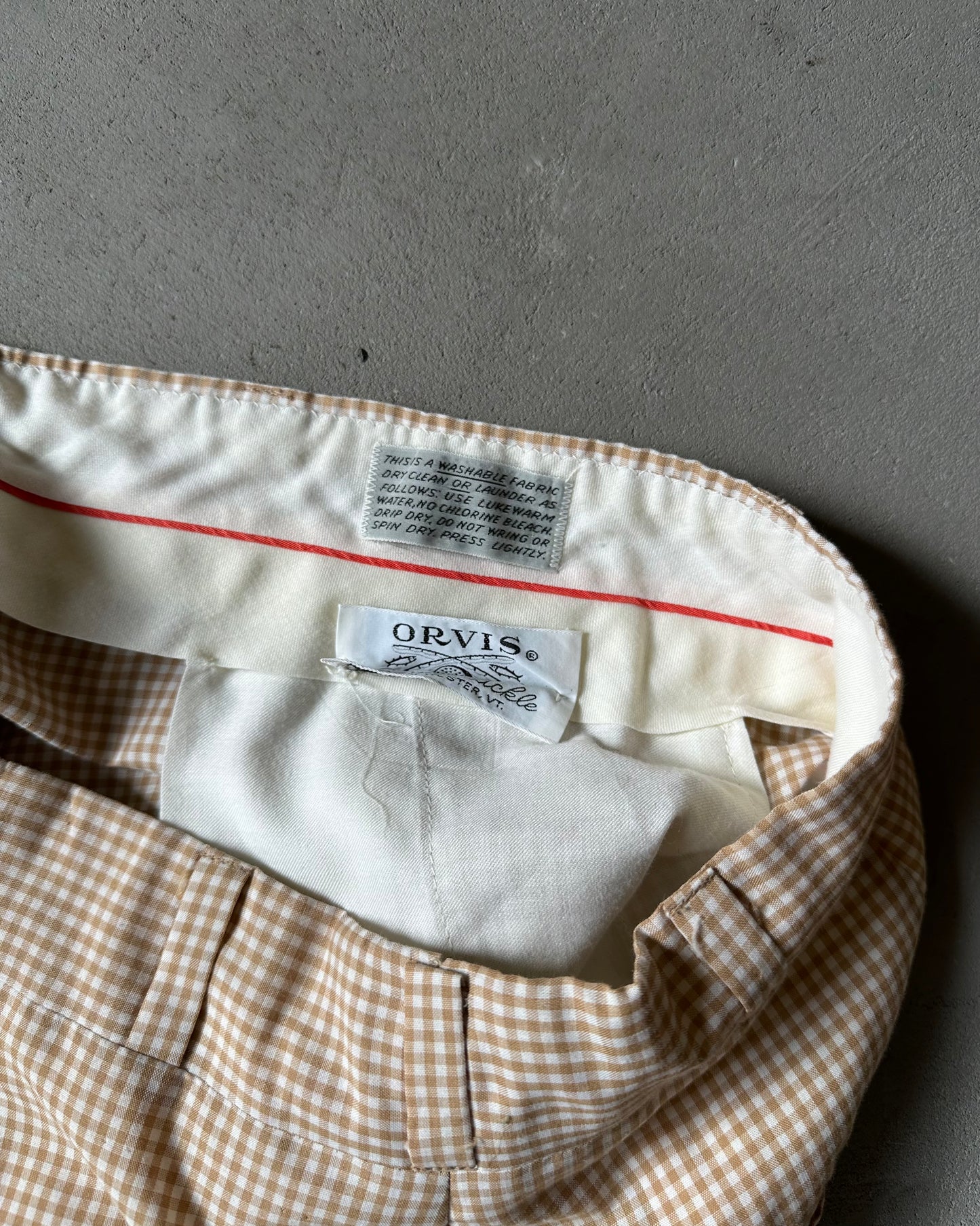 1970s - Beige/White Gingham Orvis Trousers - 31x29