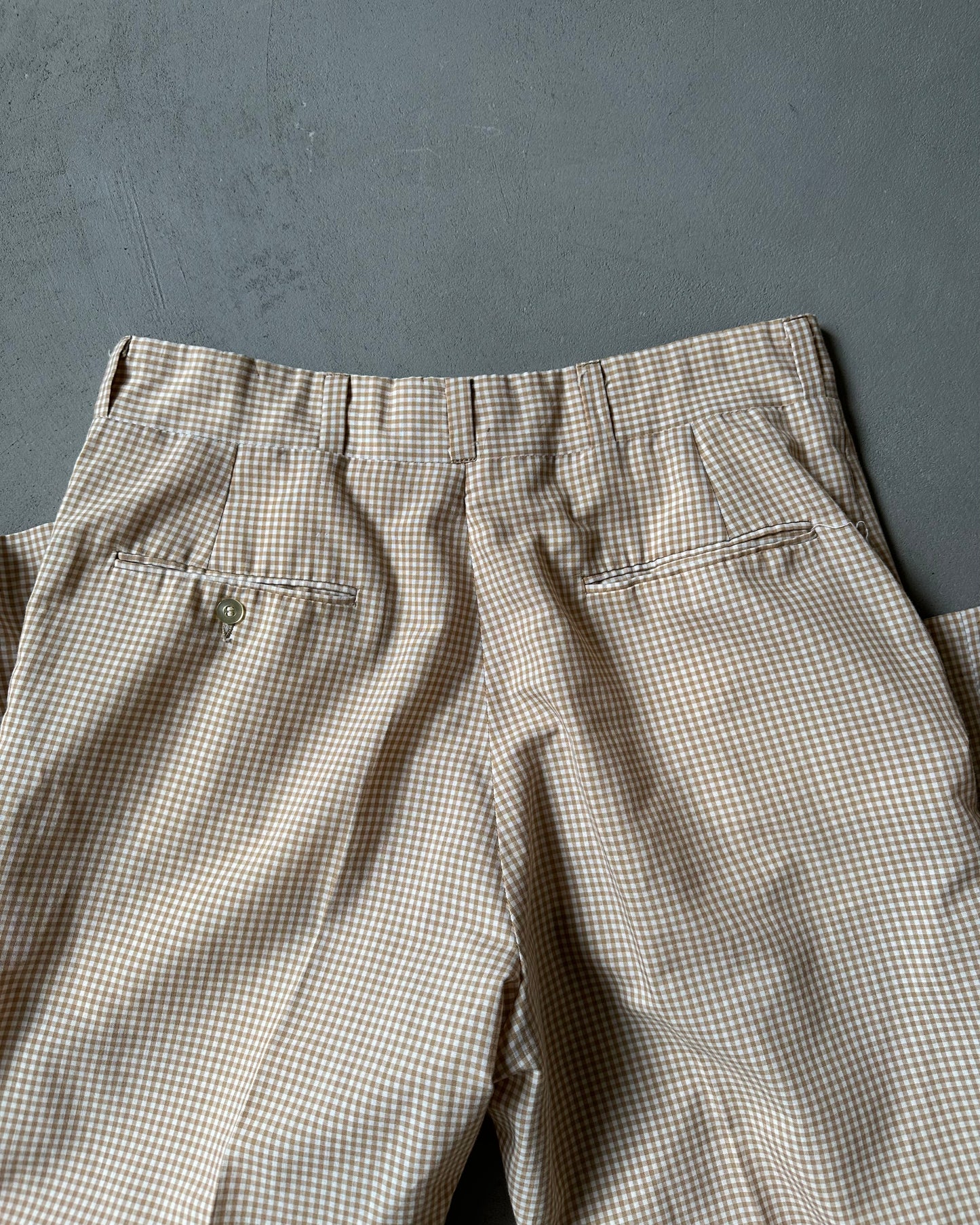 1970s - Beige/White Gingham Orvis Trousers - 31x29