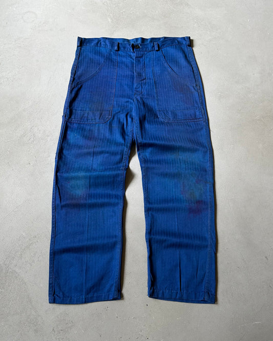 1970s - Distressed Blue HBT Fatigue Pants - 33x27