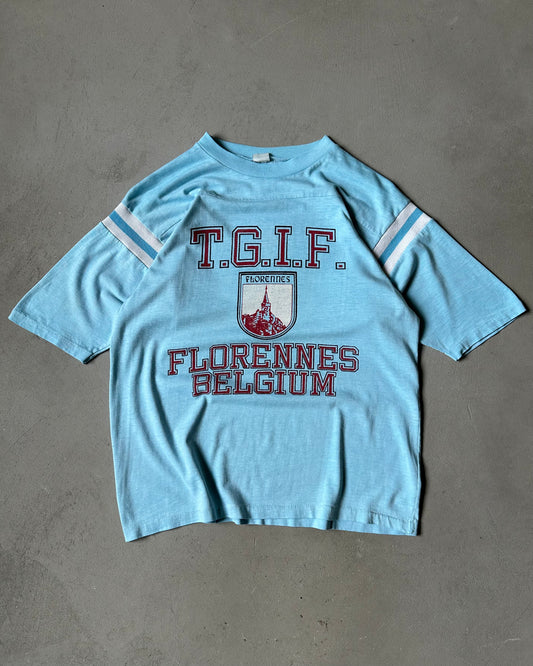 1980s - Baby Blue TGIF Cropped Jersey T-Shirt - M