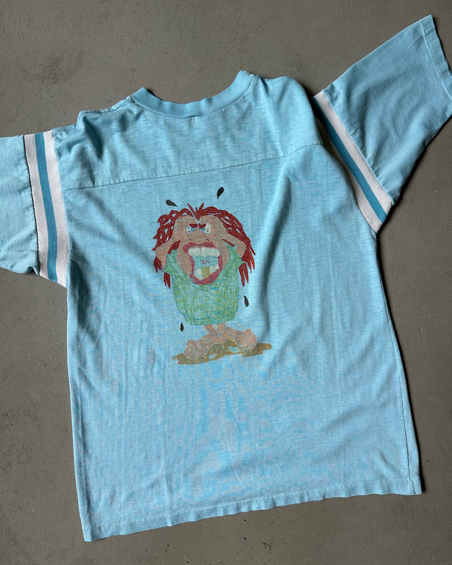 1980s - Baby Blue TGIF Cropped Jersey T-Shirt - M