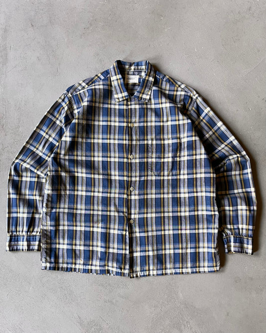 1970s - Blue/Yellow Penney’s Plaid Loop Collar Shirt - L