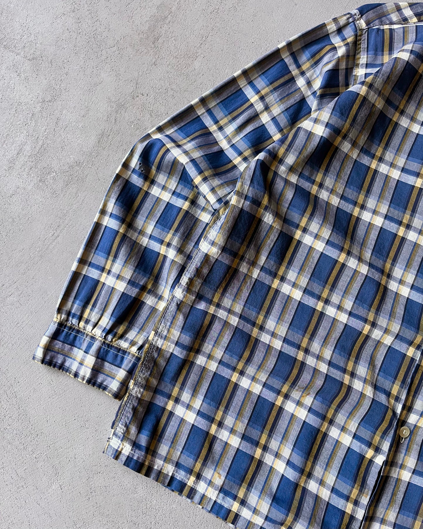 1970s - Blue/Yellow Penney’s Plaid Loop Collar Shirt - L