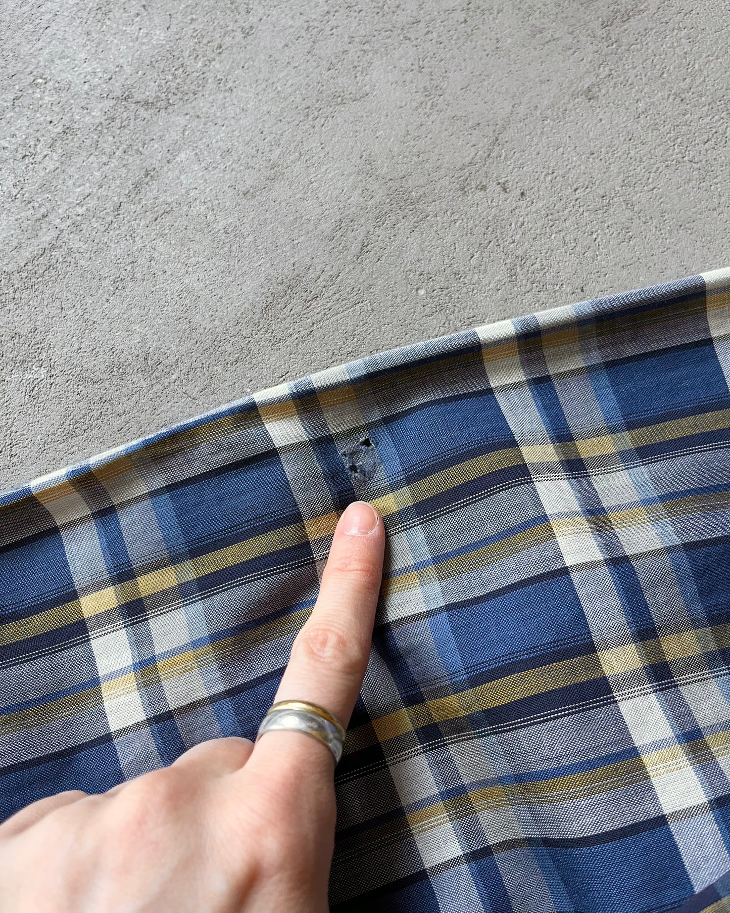 1970s - Blue/Yellow Penney’s Plaid Loop Collar Shirt - L