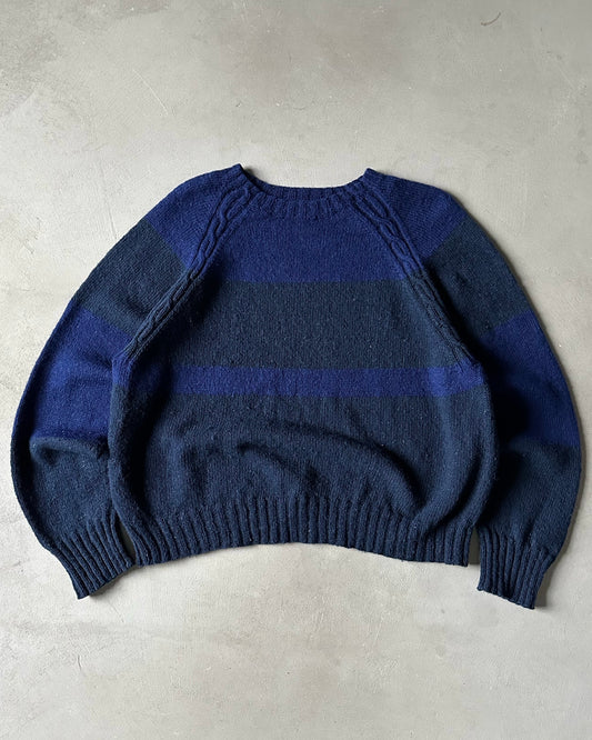 1990s - Navy/Blue Boxy Striped Sweater - L