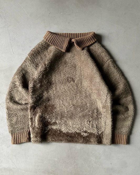 1960s - Brown Women's Furry Collared Sweater - W(XS/S)