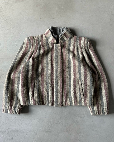 1980s - Grey/Plum Wool Striped Women's Cropped Jacket - (W)M
