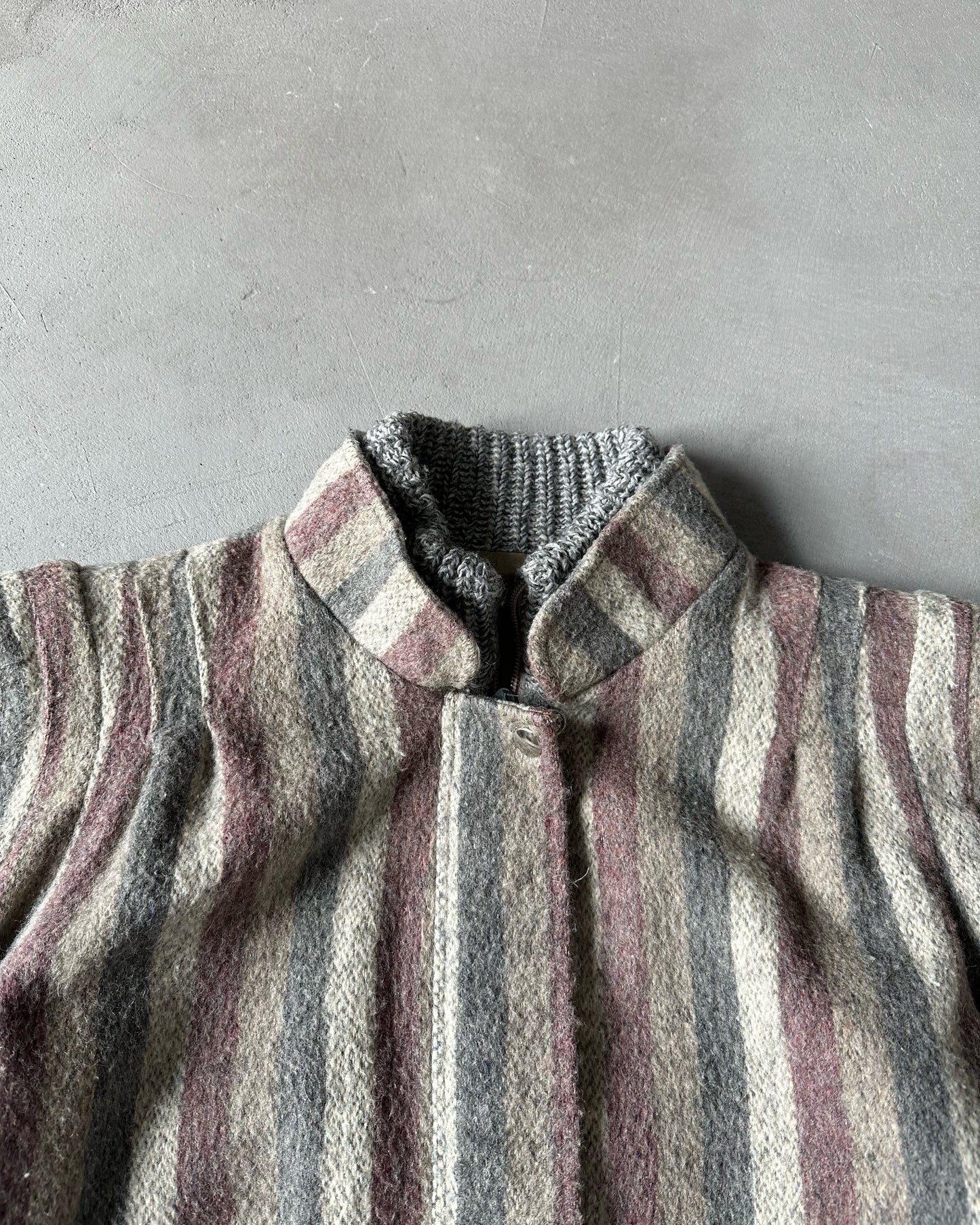 1980s - Grey/Plum Wool Striped Women's Cropped Jacket - (W)M