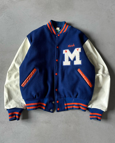 1980s - Blue/Orange New York Mills Varsity Jacket - L/XL