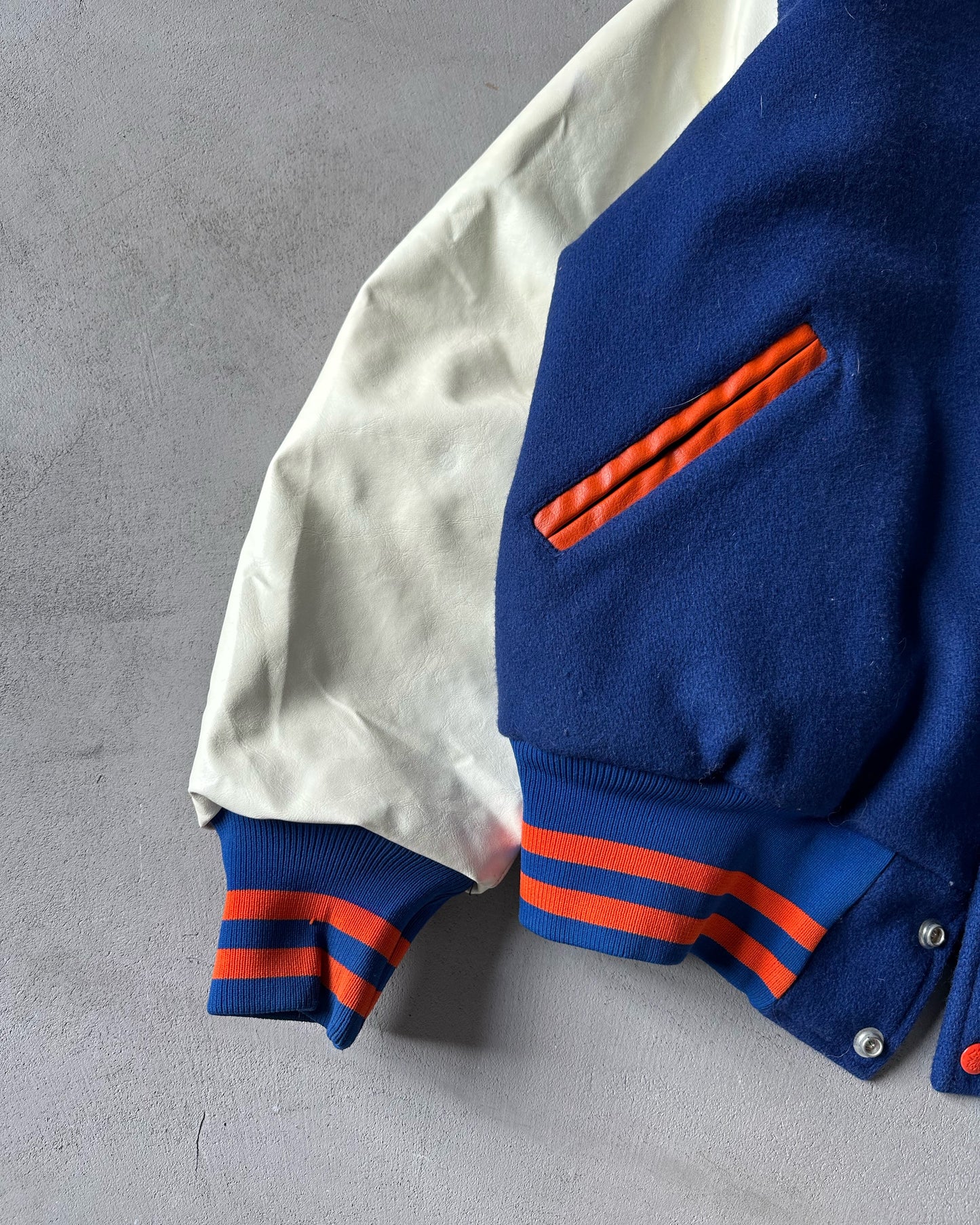 1980s - Blue/Orange New York Mills Varsity Jacket - L/XL