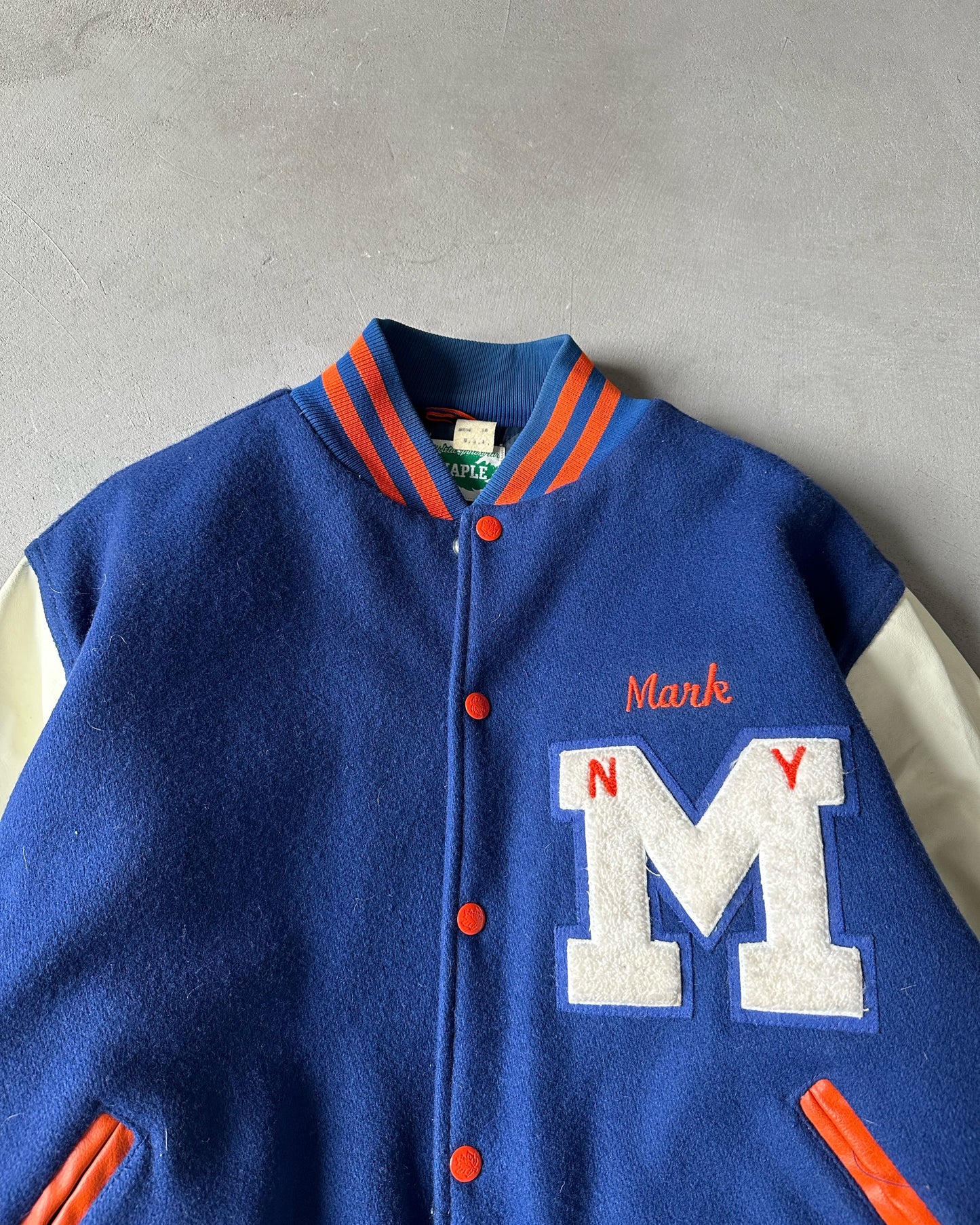 1980s - Blue/Orange New York Mills Varsity Jacket - L/XL