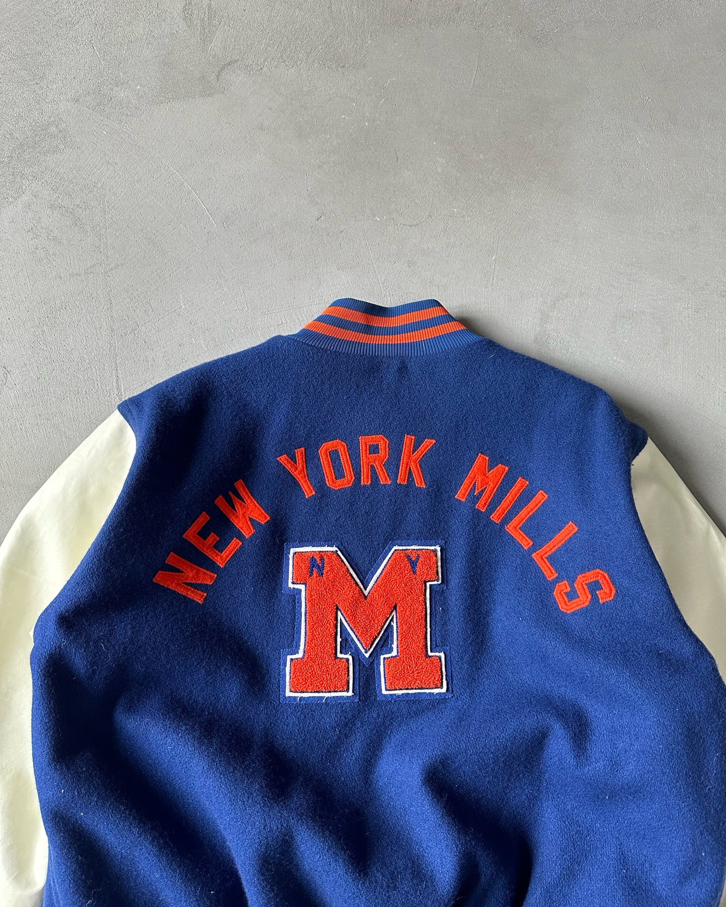 1980s - Blue/Orange New York Mills Varsity Jacket - L/XL