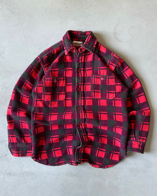 1970s - Red/Burgundy Champion Plaid Flannel - S