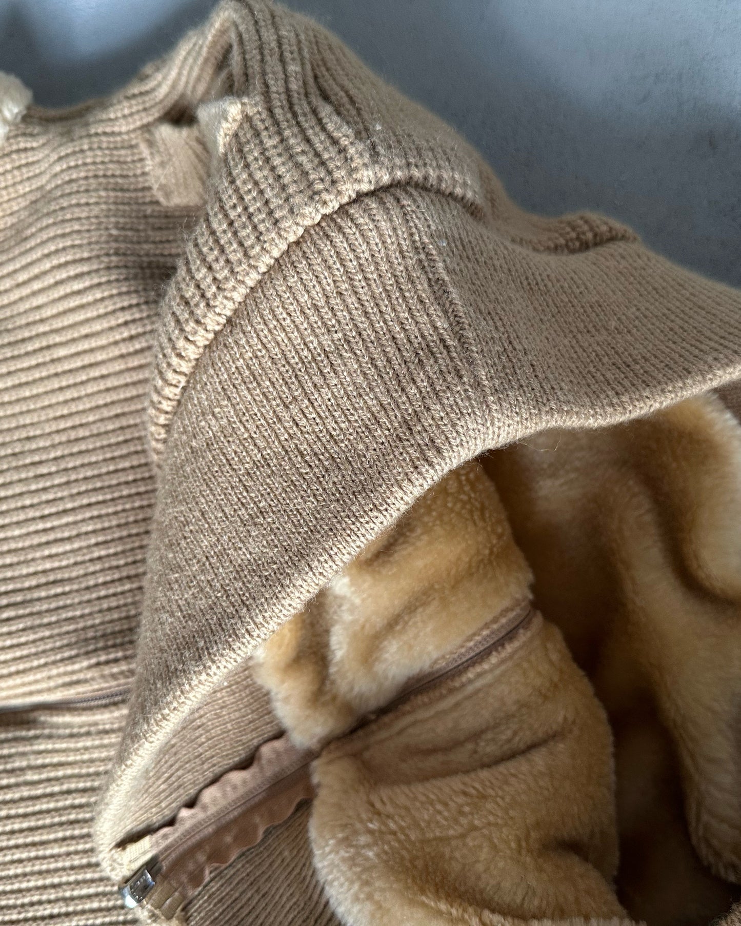 1970s - Light Brown Faux Fur Zip Sweater Vest - S