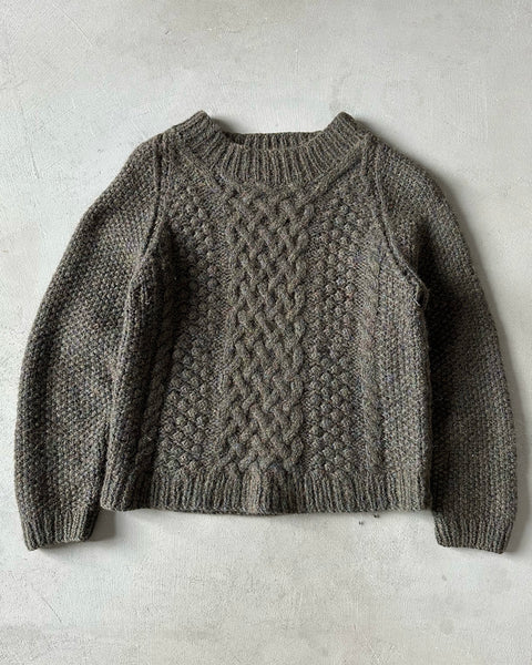 1990s - Khaki Cableknit Wool Sweater - (W)XS