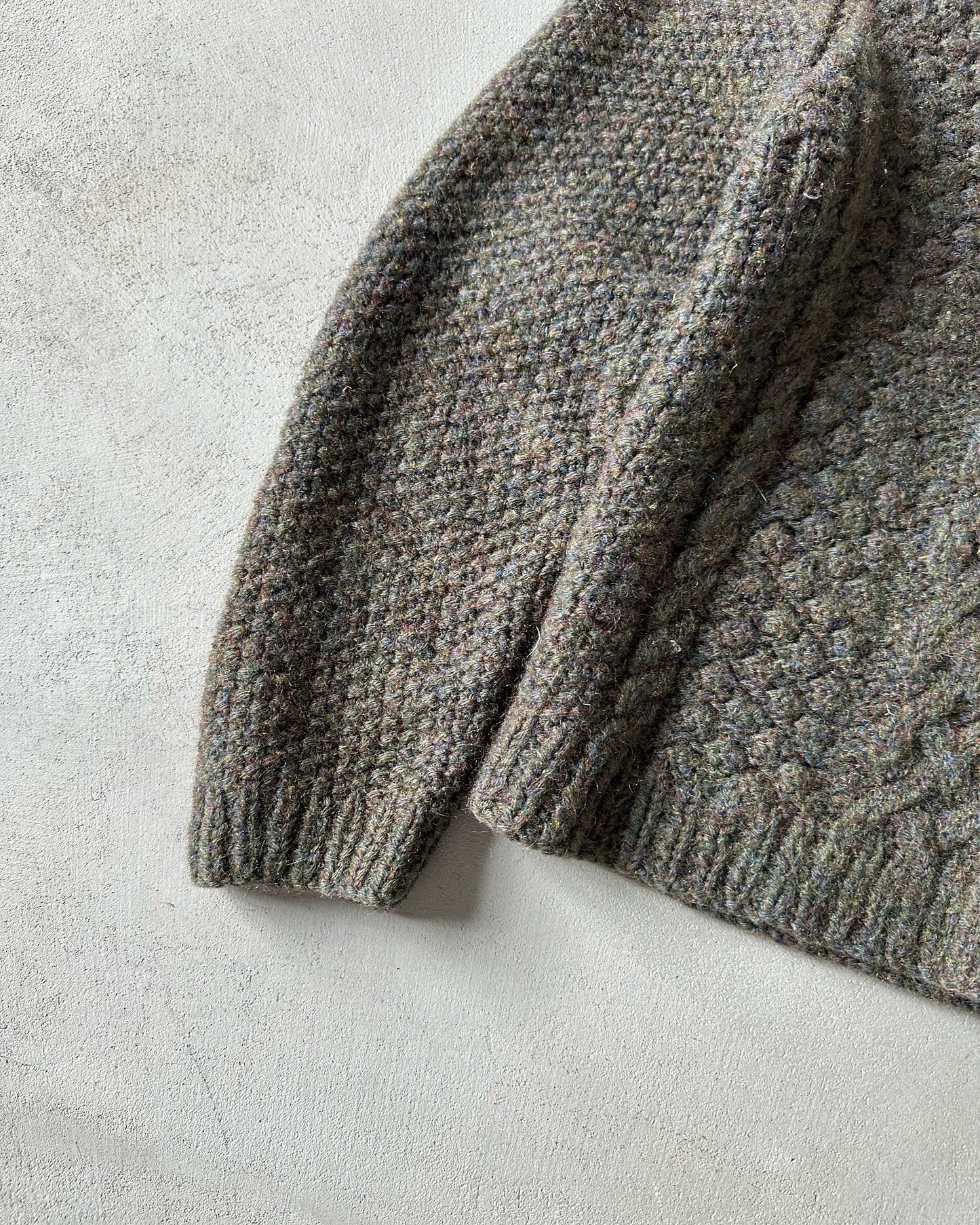 1990s - Khaki Cableknit Wool Sweater - (W)XS