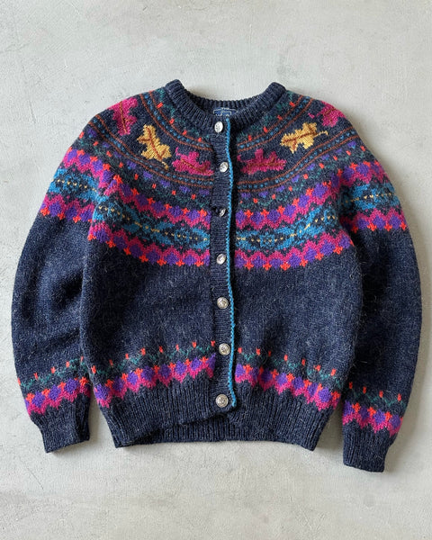 1980s - Dark Navy/Pink Woolrich Wool Cardigan - (W)S