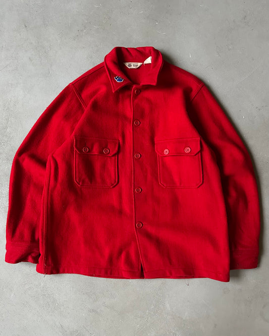 1960s - Red Boy Scouts Wool Overshirt - M/L