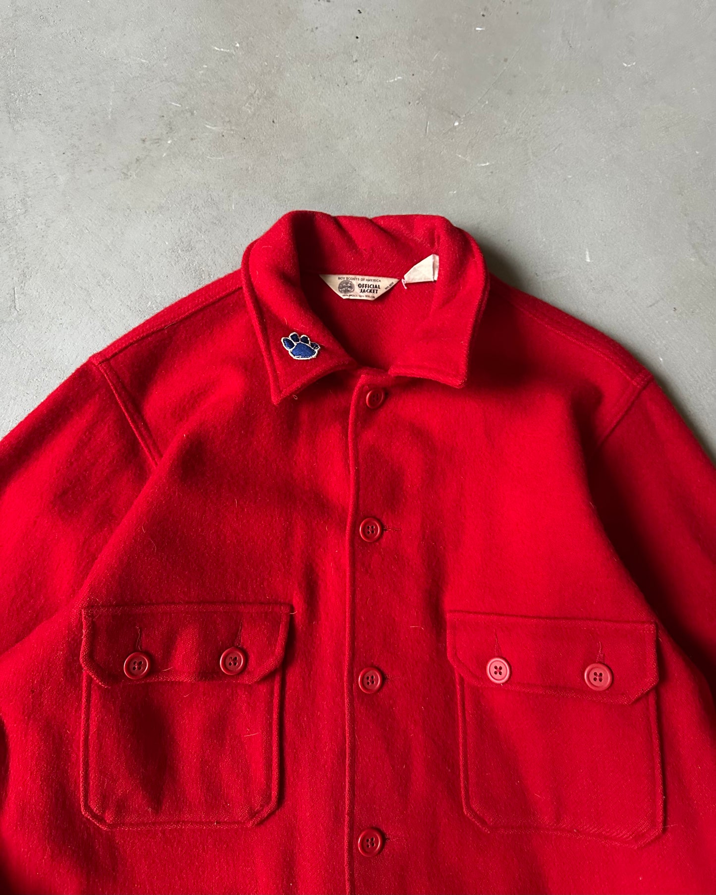 1960s - Red Boy Scouts Wool Overshirt - M/L