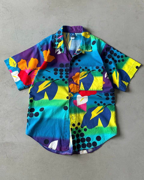 1980s - Blue/Green Art OP Shirt - S