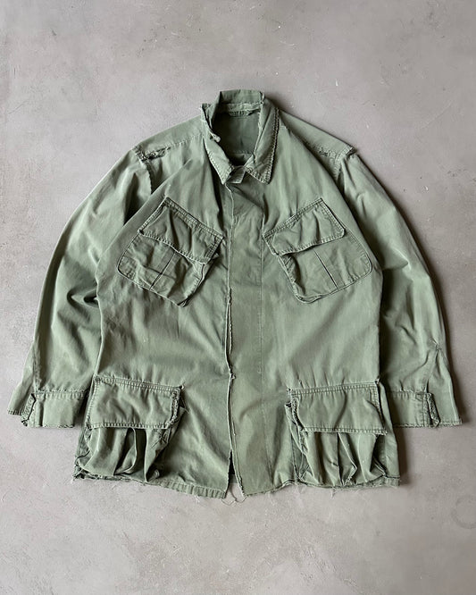 1970s - Distressed Green Military Jungle Overshirt - M/L