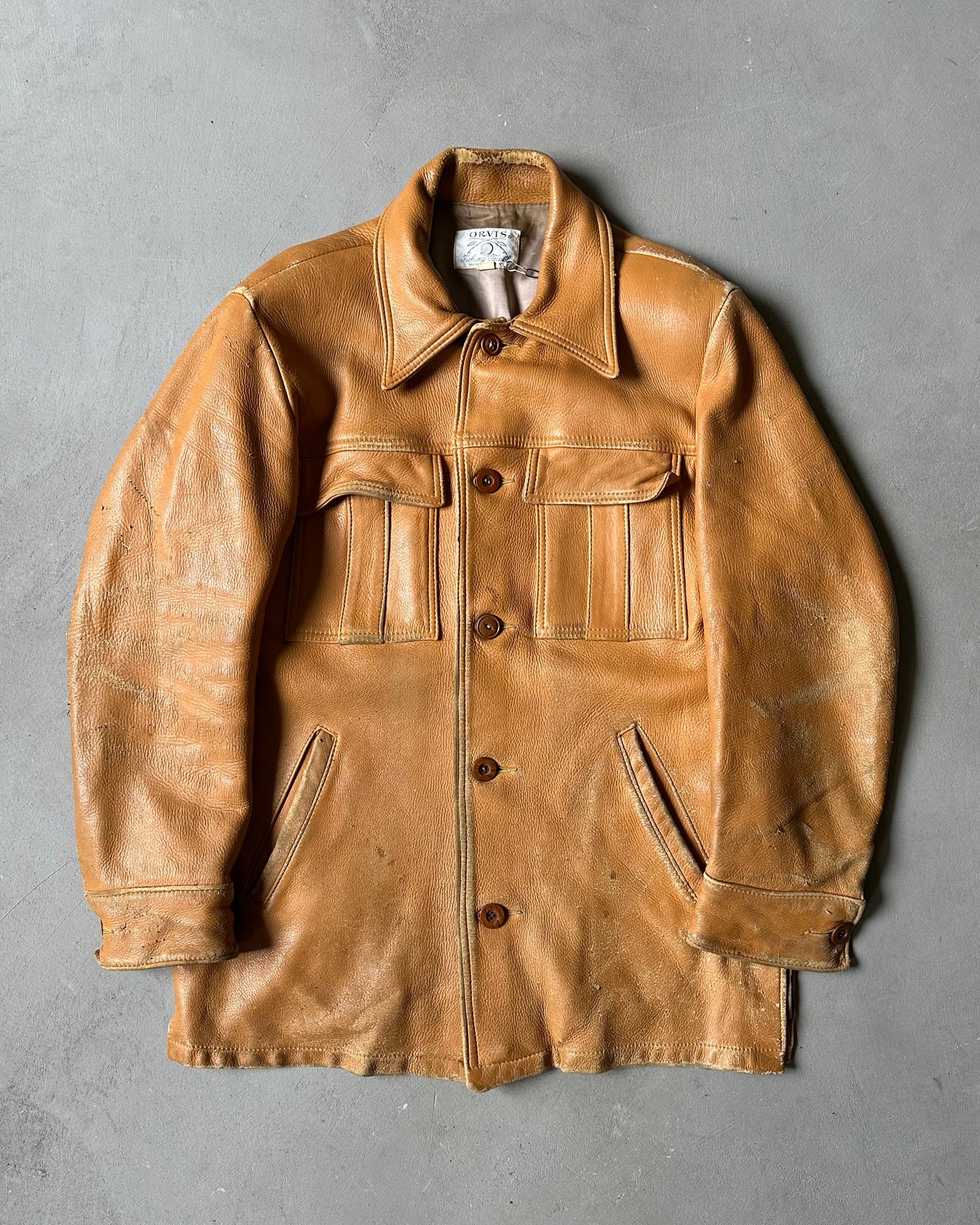1960s - Distressed Camel Orvis Leather Jacket - 40