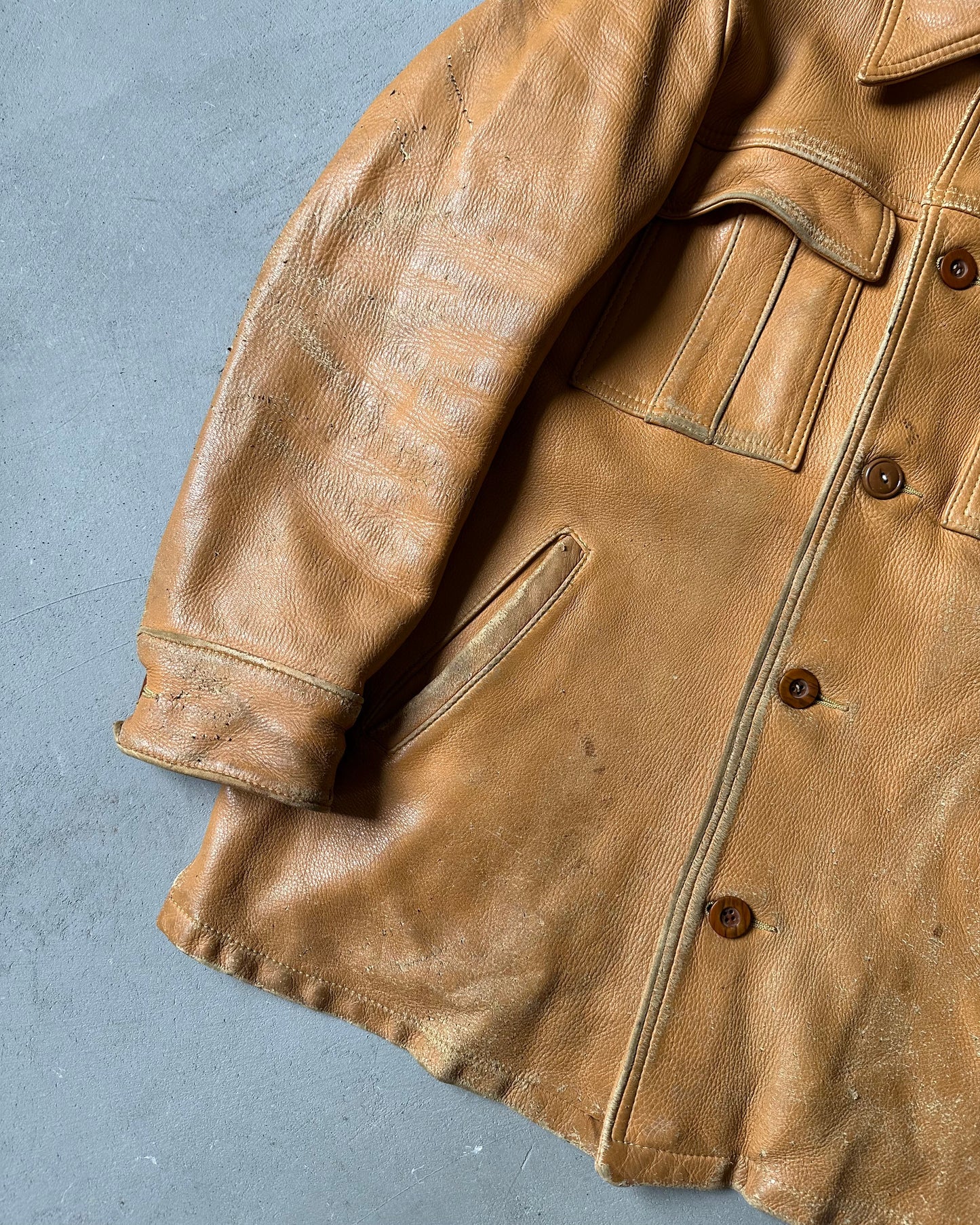 1960s - Distressed Camel Orvis Leather Jacket - 40