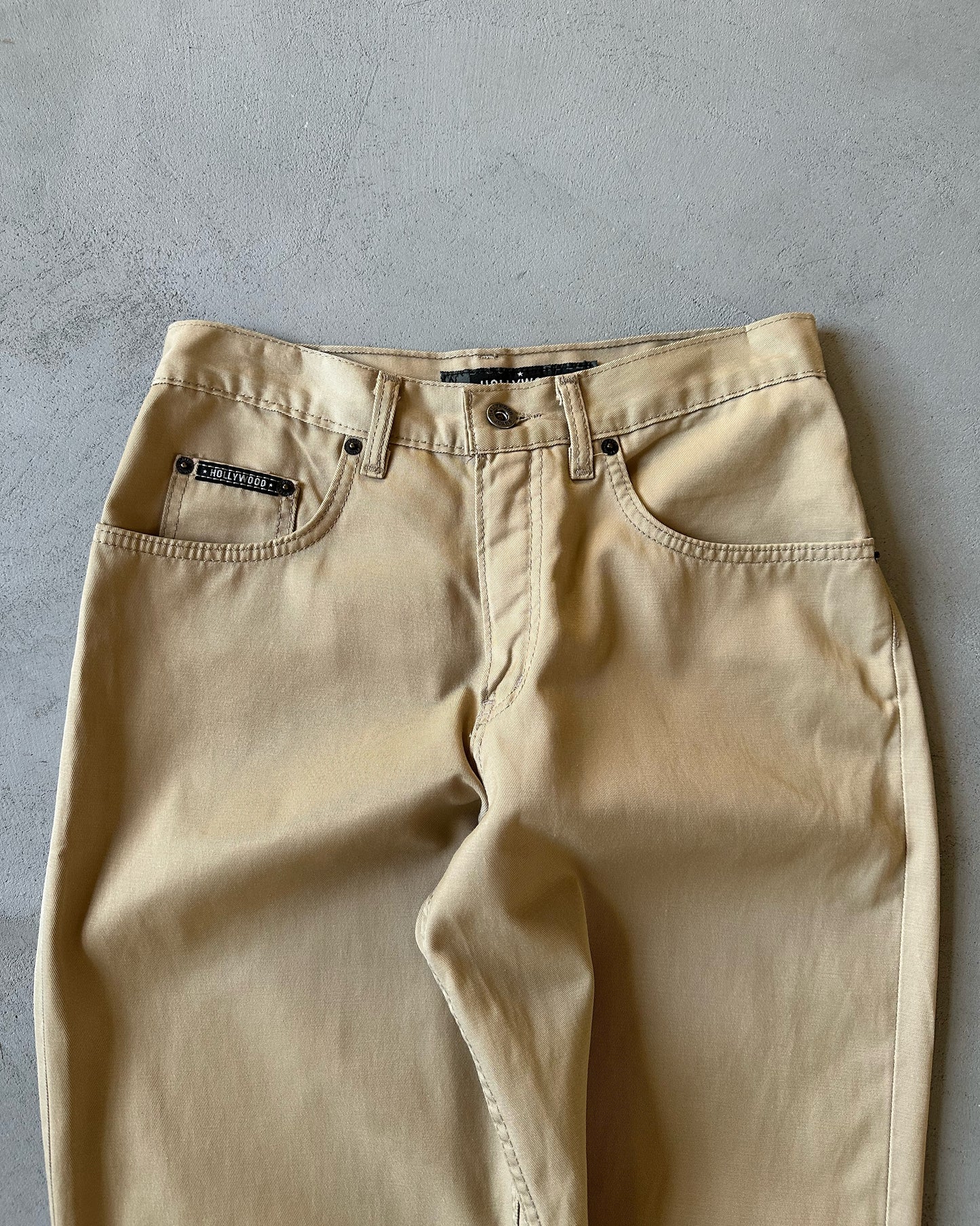 1990s - Beige Hollywood Nylon/Cotton Loose Pants - 29x28