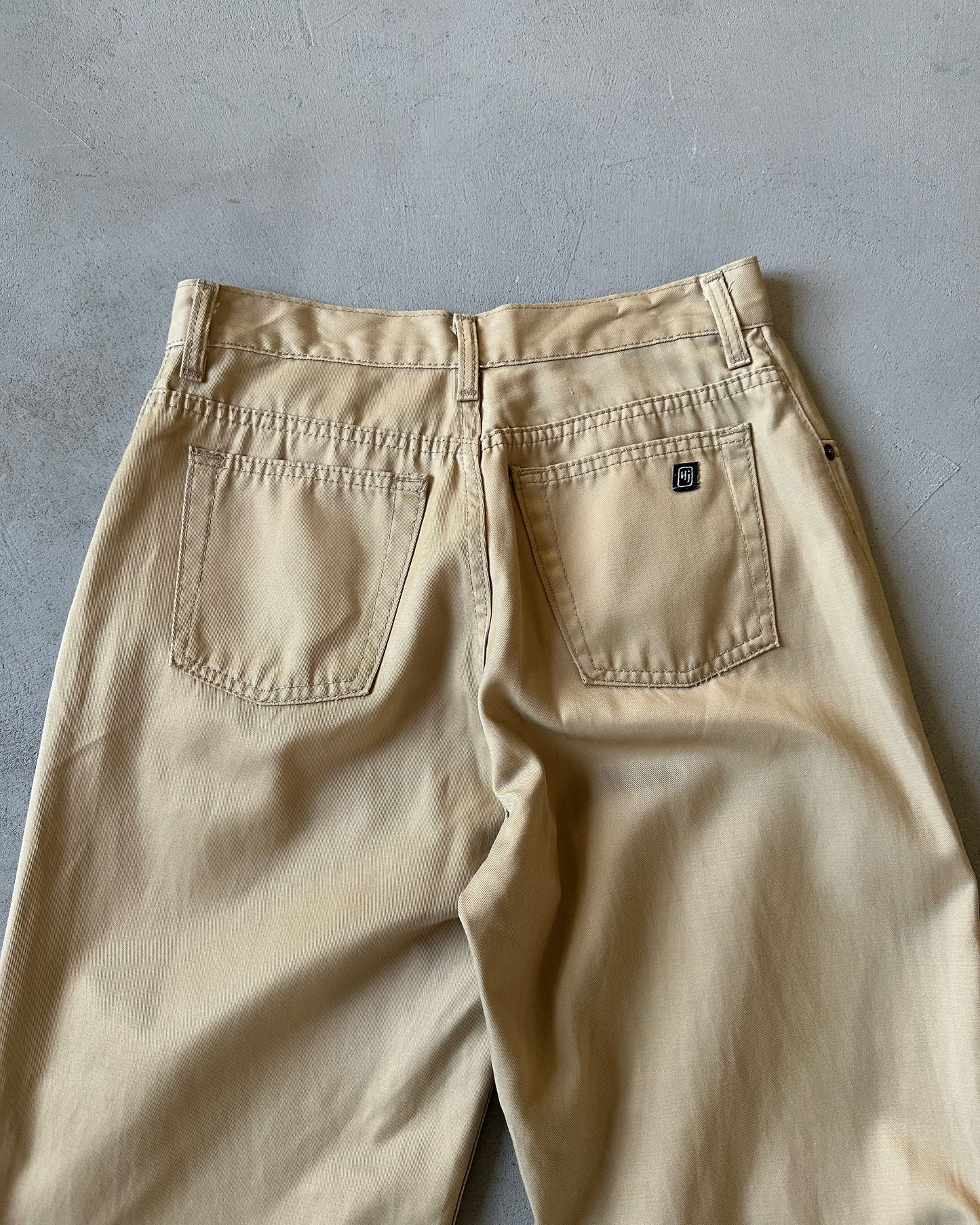 1990s - Beige Hollywood Nylon/Cotton Loose Pants - 29x28