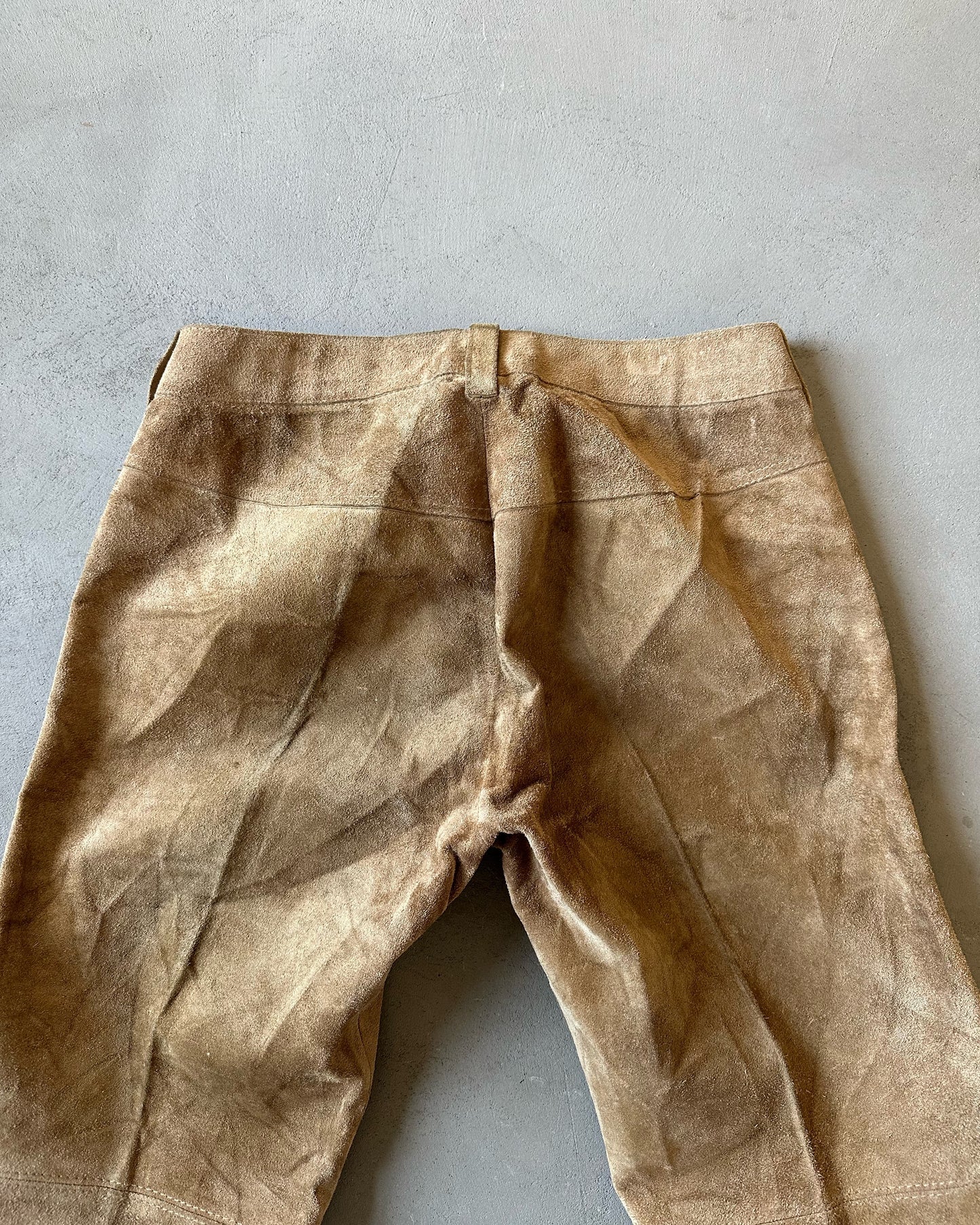 1970s - Distressed Beige Suede Bootcut Pants - 33x33