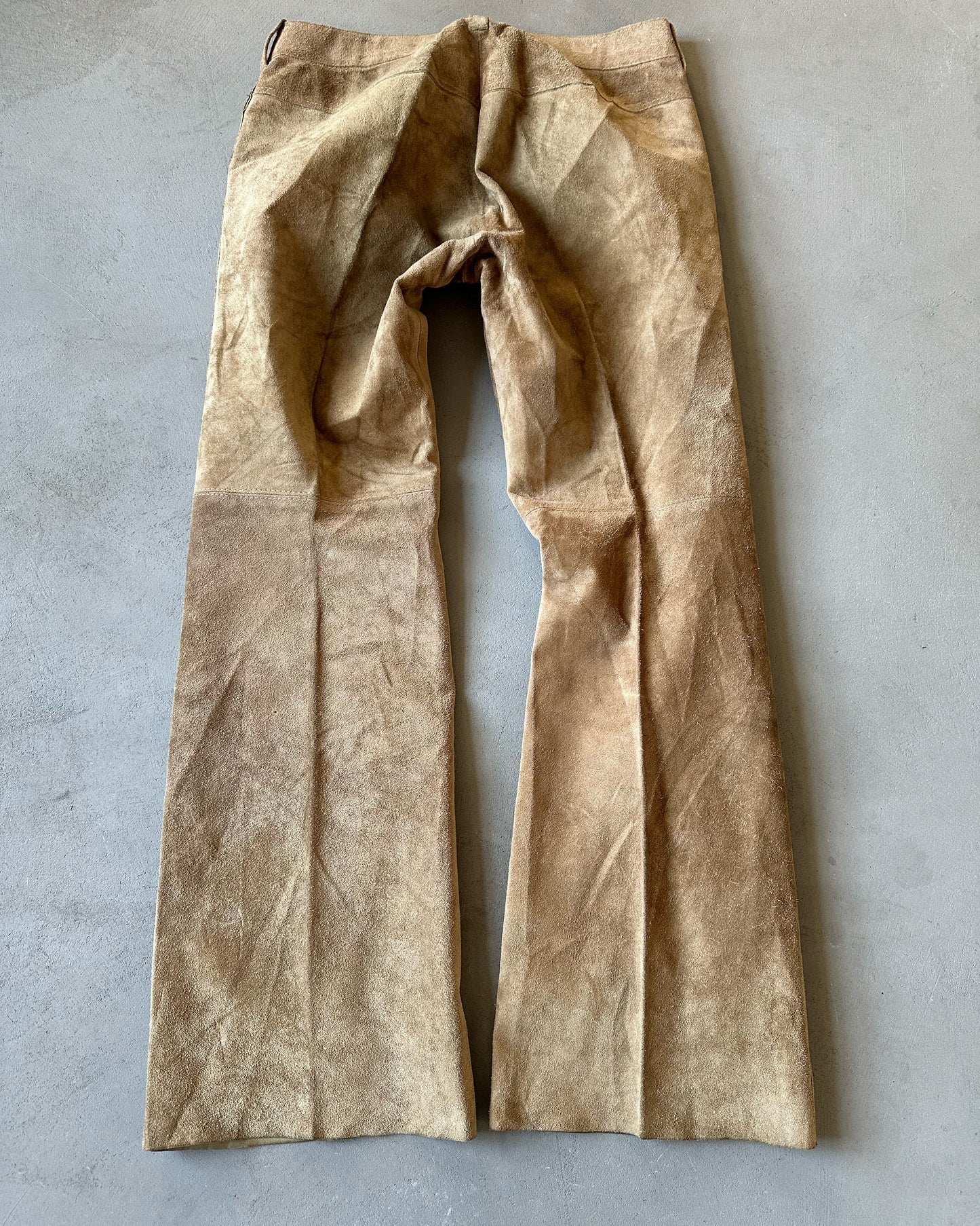 1970s - Distressed Beige Suede Bootcut Pants - 33x33