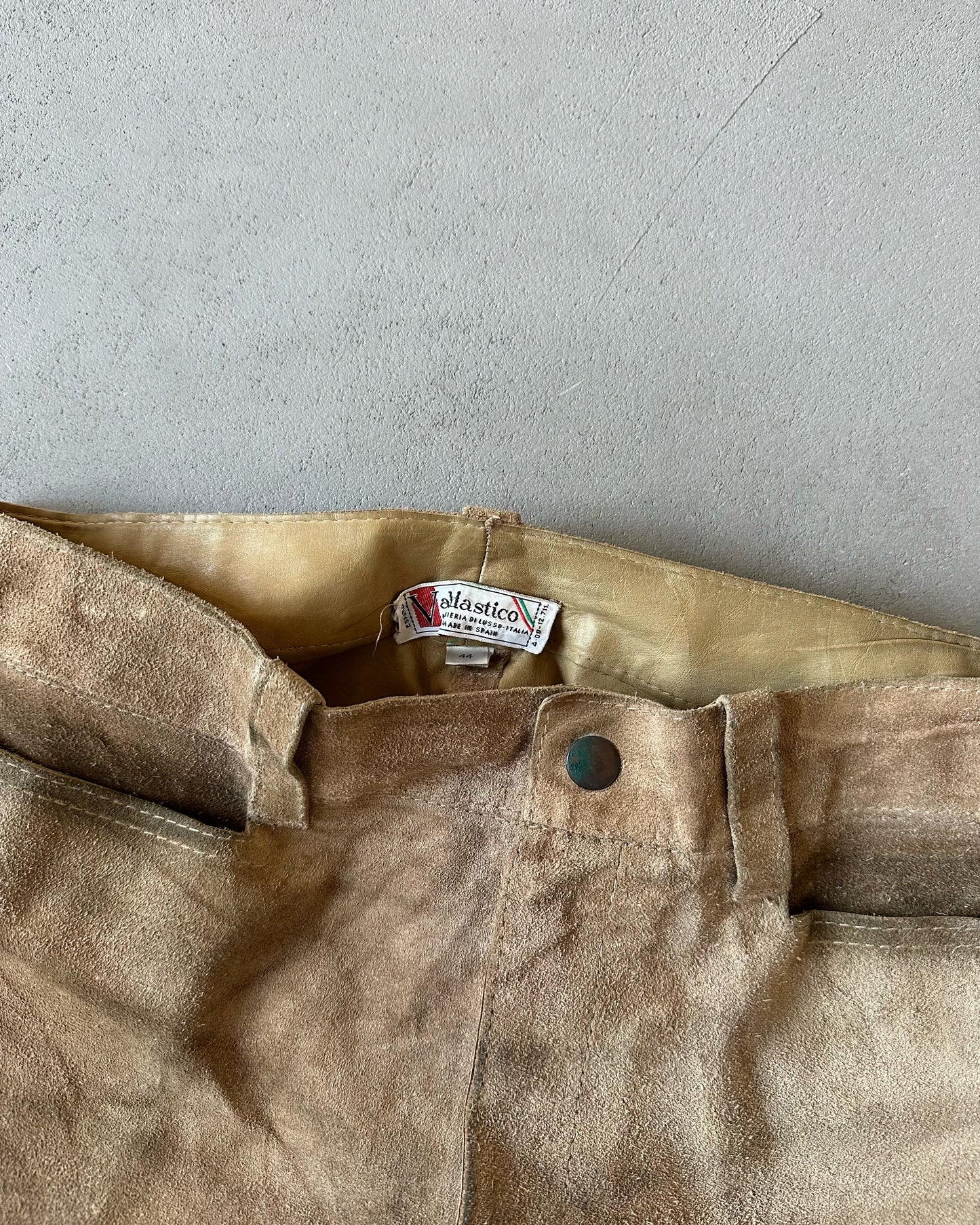 1970s - Distressed Beige Suede Bootcut Pants - 33x33