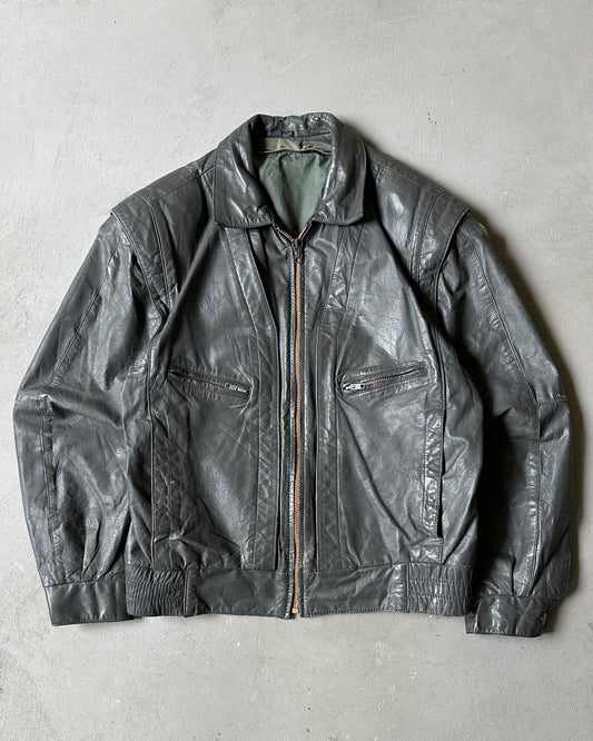 1980s - Faded Grey Leather Jacket - M