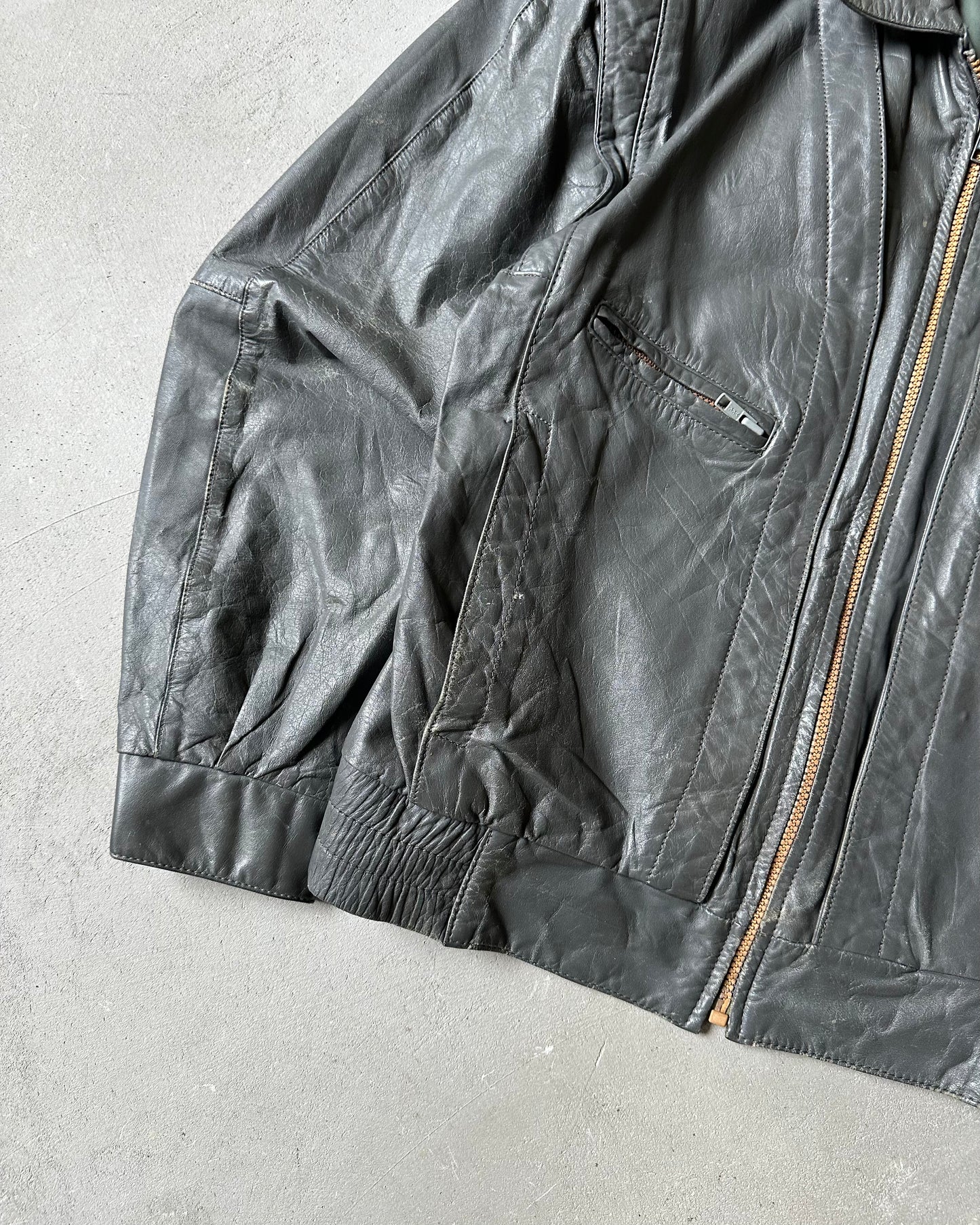 1980s - Faded Grey Leather Jacket - M