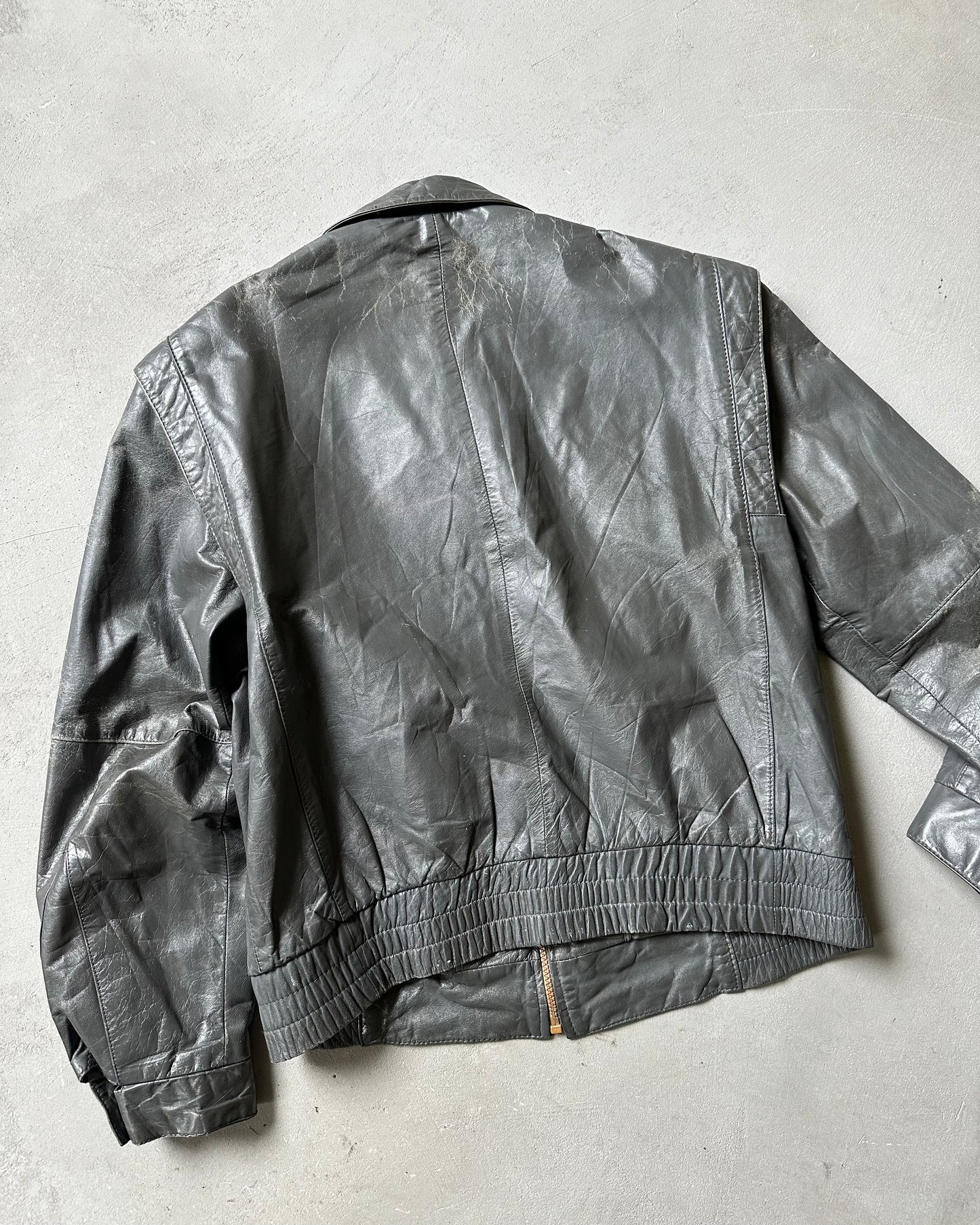 1980s - Faded Grey Leather Jacket - M
