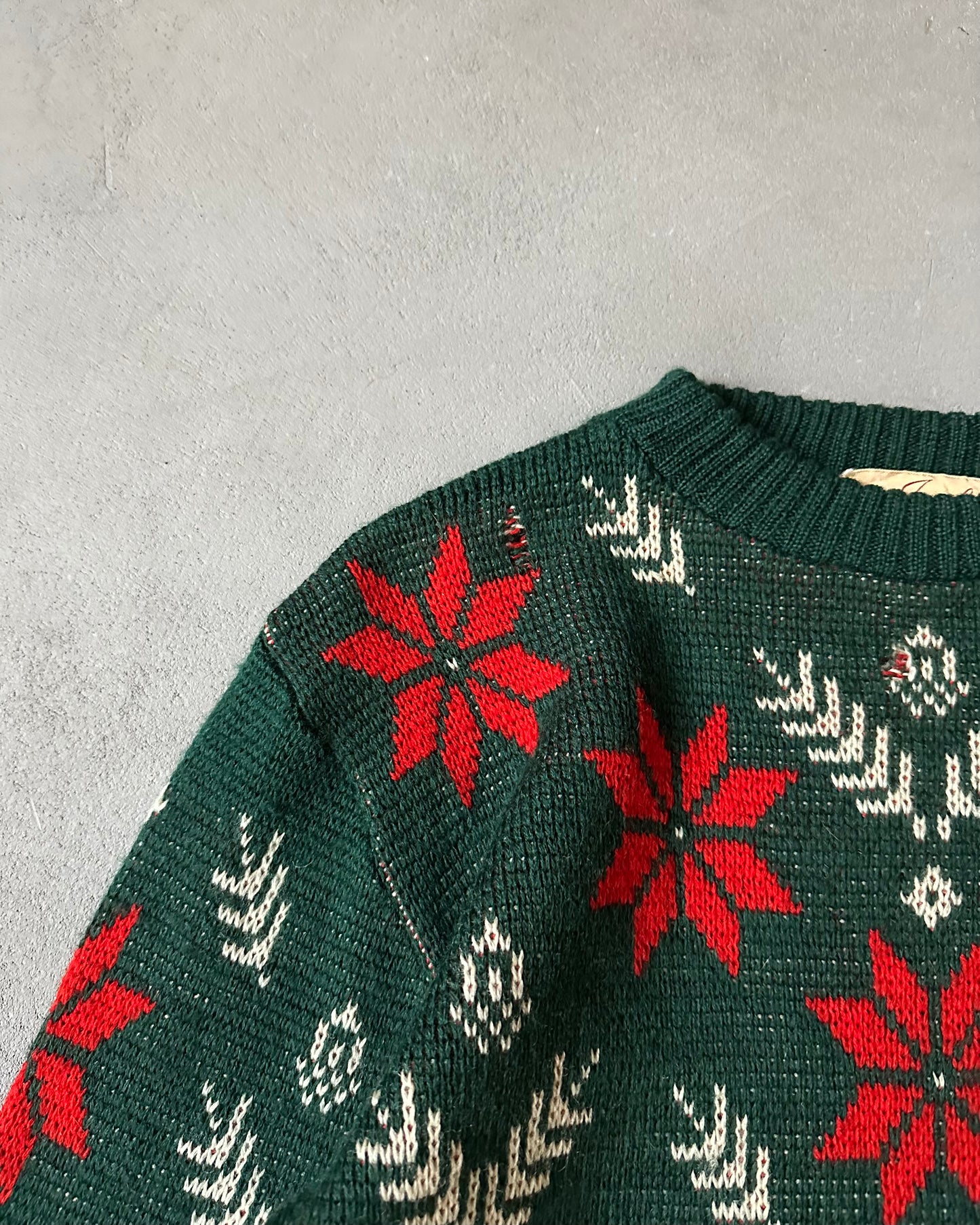 1960s- Distressed Green Nordic Sweater - S