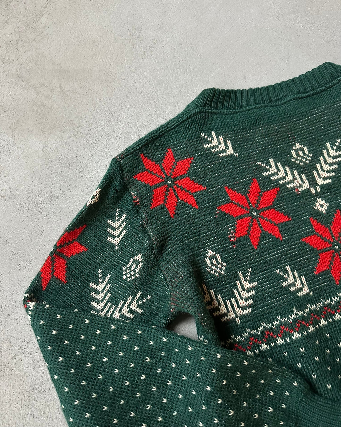 1960s- Distressed Green Nordic Sweater - S