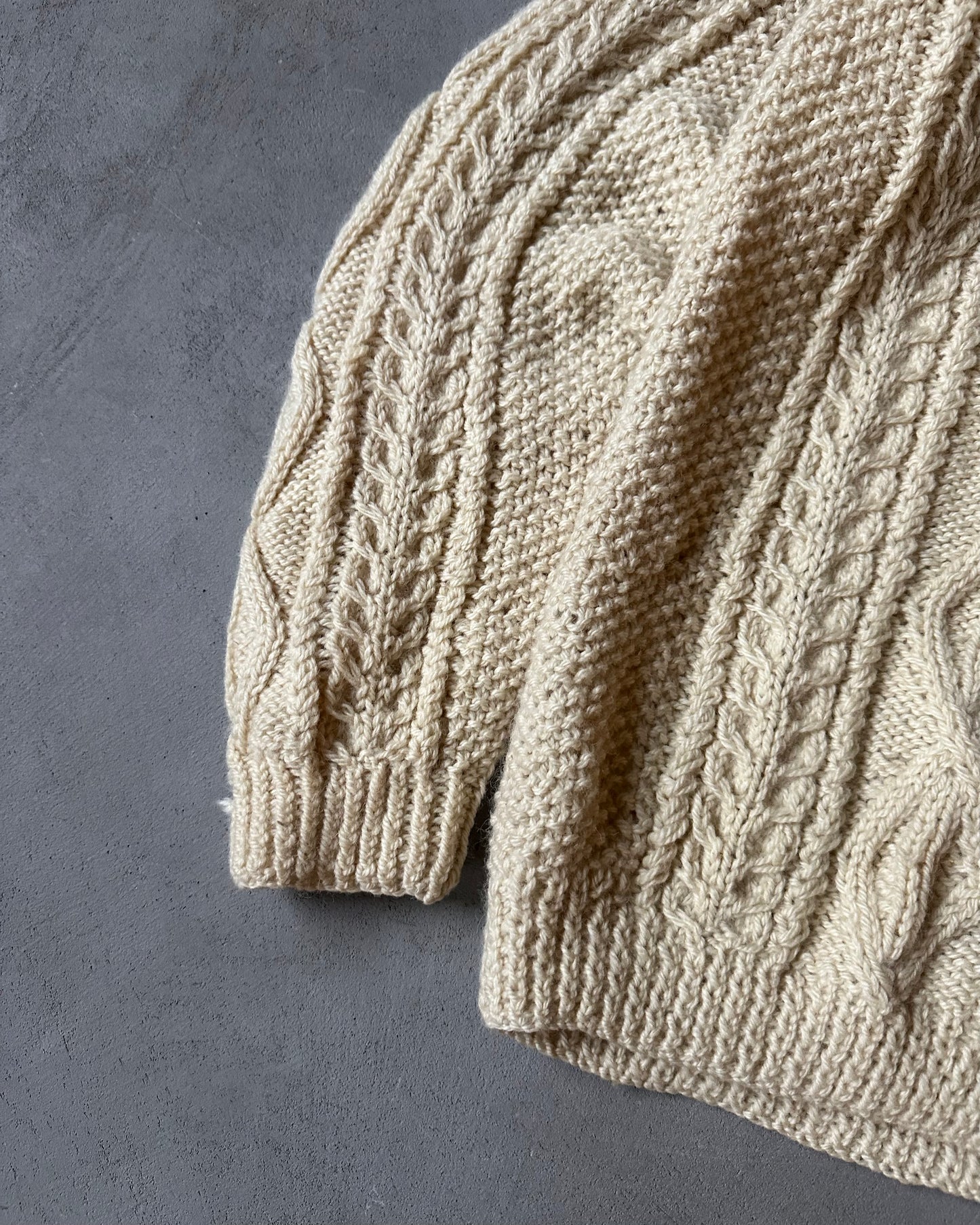 1970s - Cream Handknit Wool Cardigan - L/XL