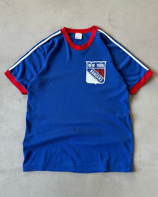 1970s - Blue/Red NY Rangers Ringer T-Shirt - L