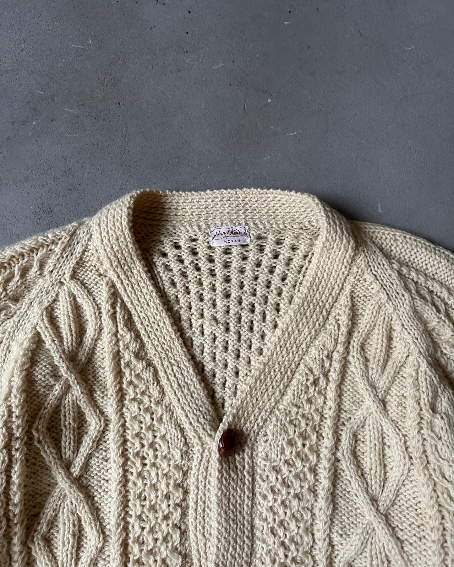 1970s - Cream Handknit Wool Cardigan - L/XL