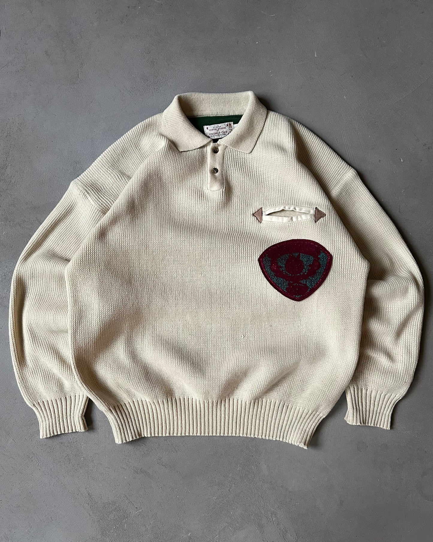 1990s - Cream Coconut Club Polo Sweater - M