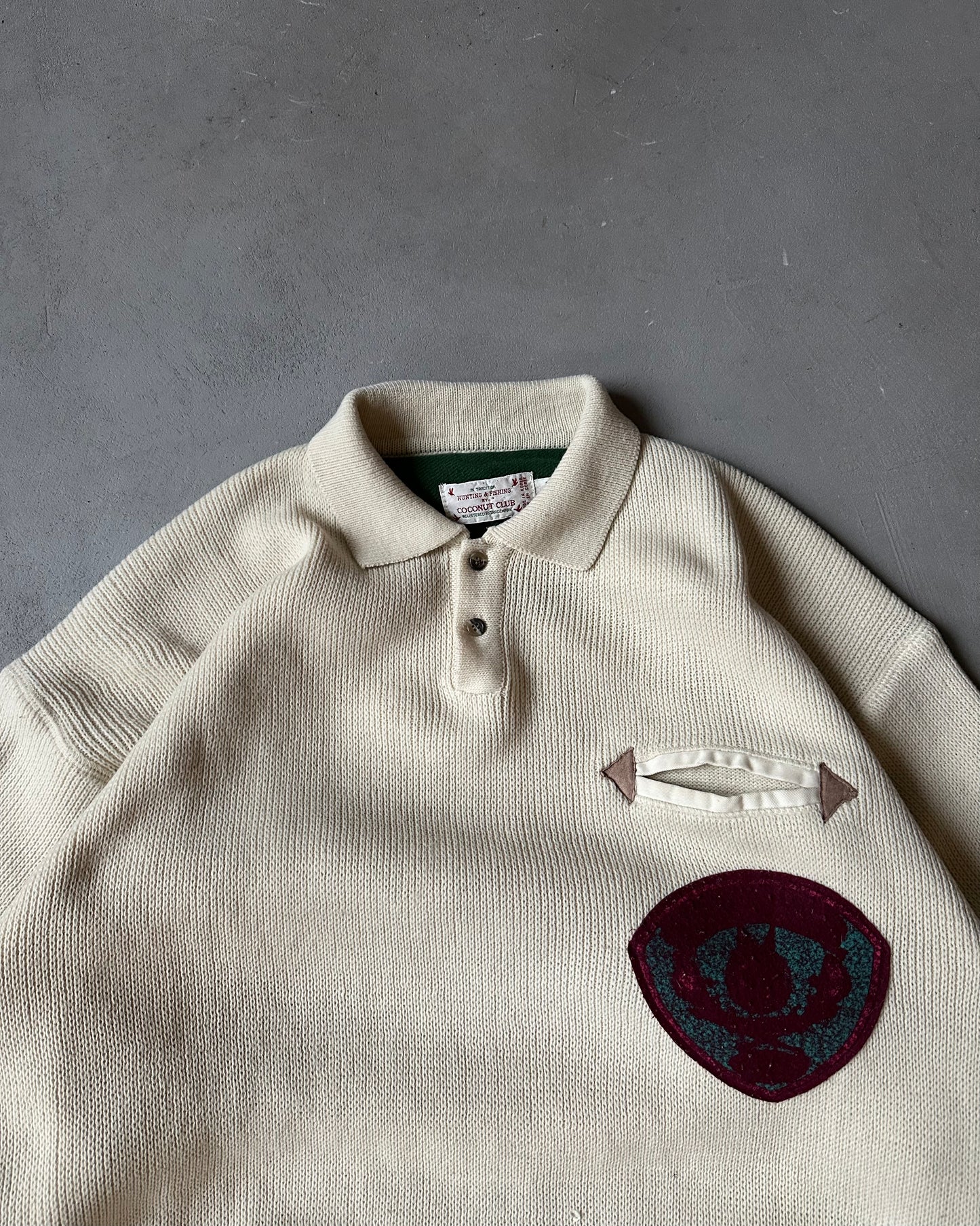 1990s - Cream Coconut Club Polo Sweater - M