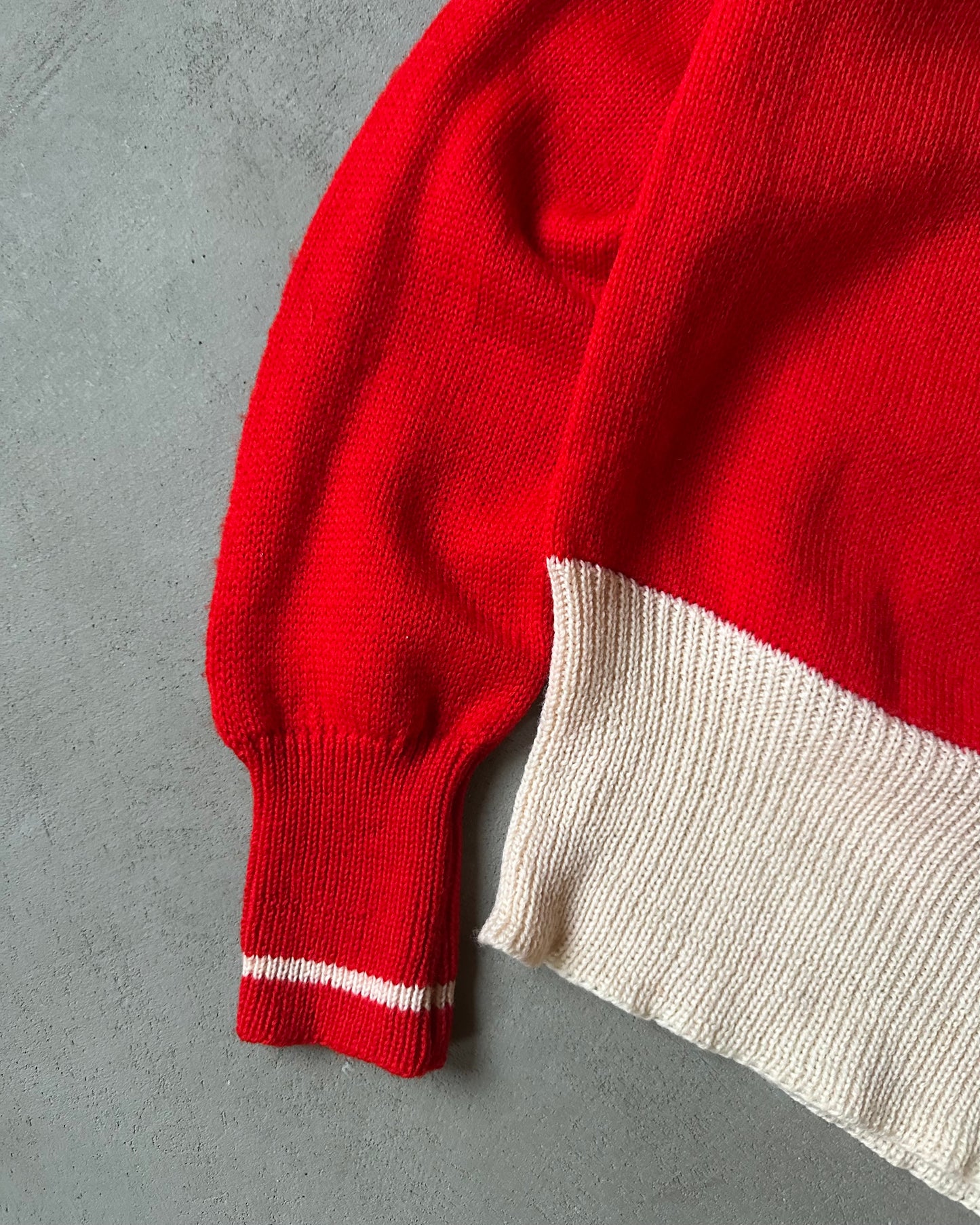 1960s - Distressed Red/Cream Sweater - S