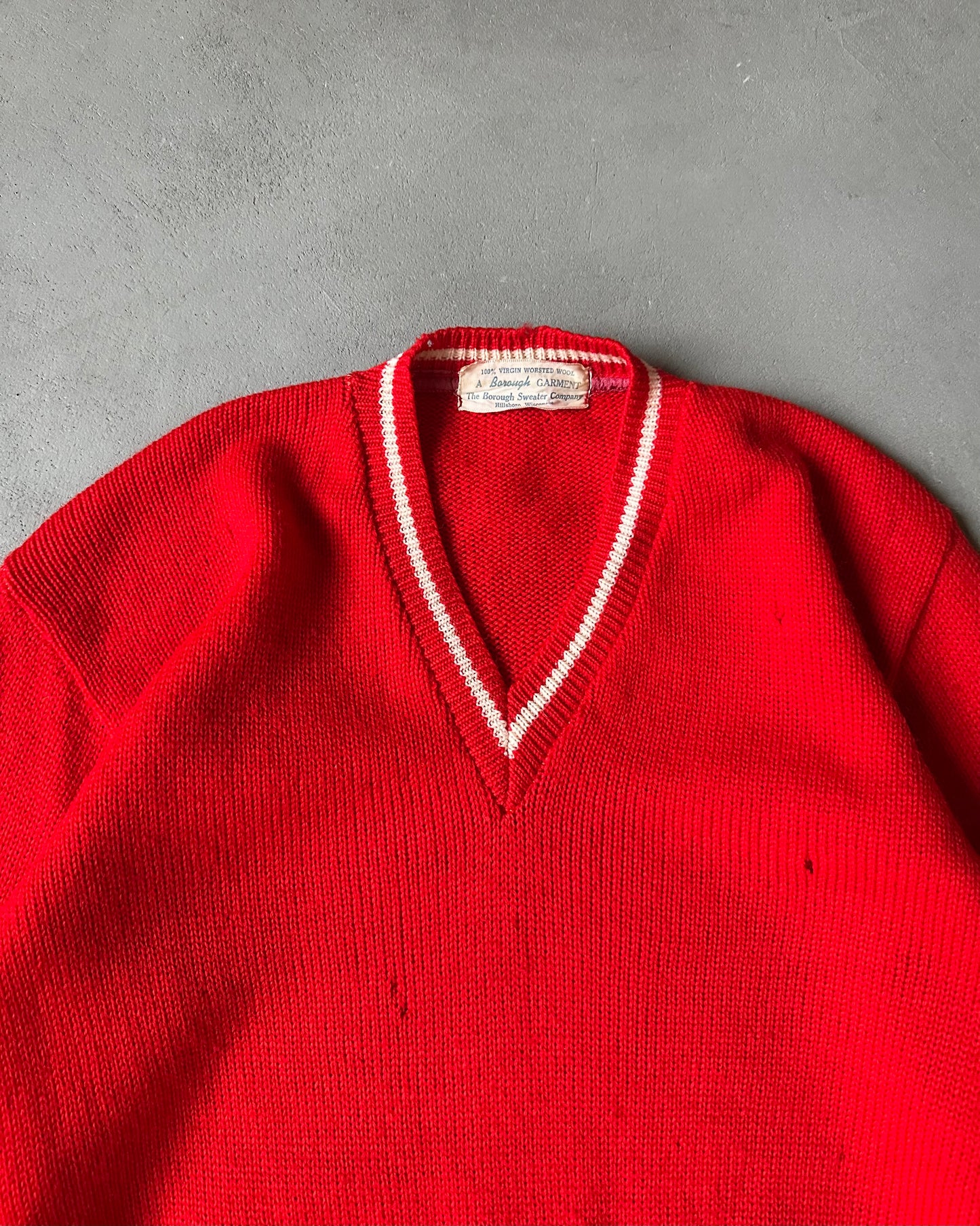 1960s - Distressed Red/Cream Sweater - S