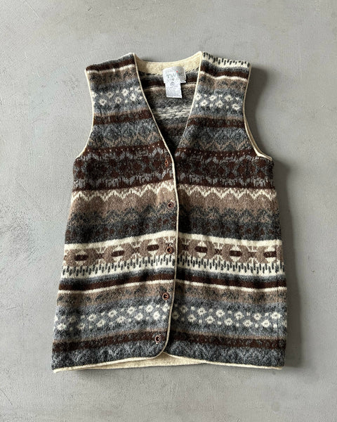 1990s - Brown/Cream Fair Isle Sweater Vest - (W)S