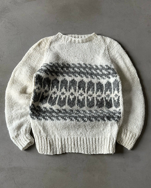 1980s - White/Grey Nordic Wool Sweater - M