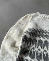 1980s - White/Grey Nordic Wool Sweater - M