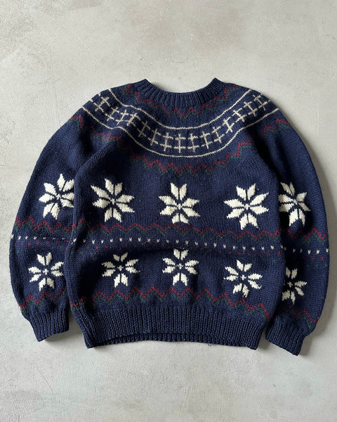 1990s - Navy/Cream Nordic Wool Sweater - M